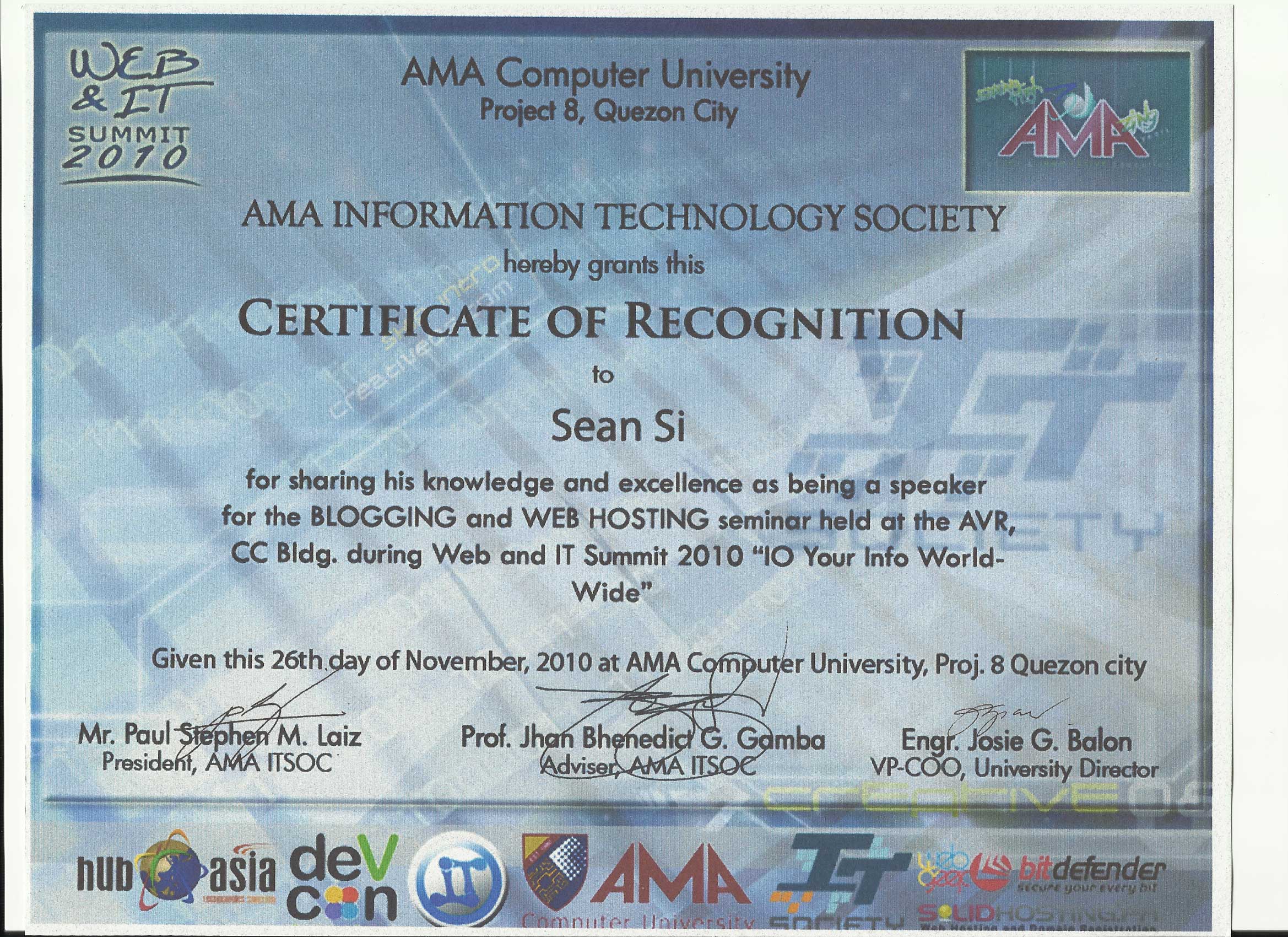 AMA Certificate AMA Certificate