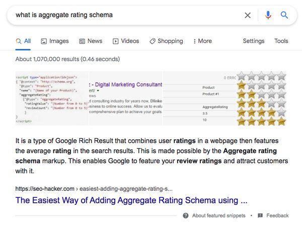 Featured Snippet of The Definition of Aggregate Rating Schema