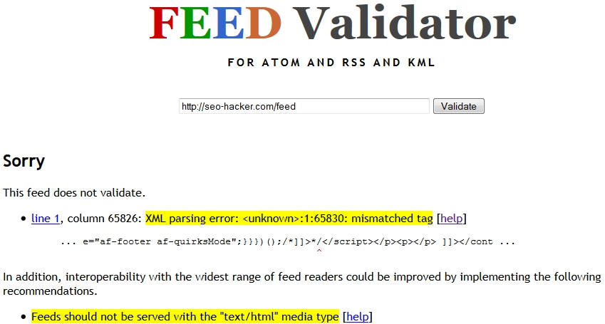 Failed feed validation