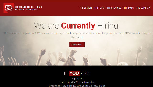 SEO hacker Jobs Page