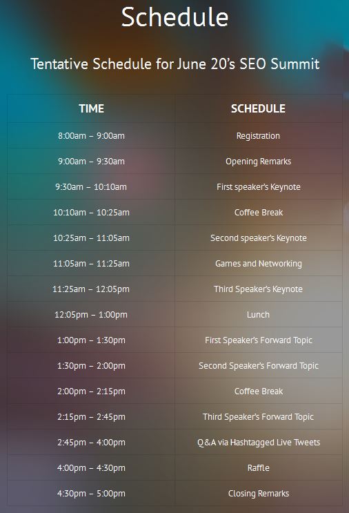 Schedule of the Event