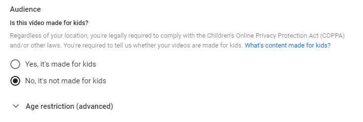 Age restriction for youtube videos screenshot