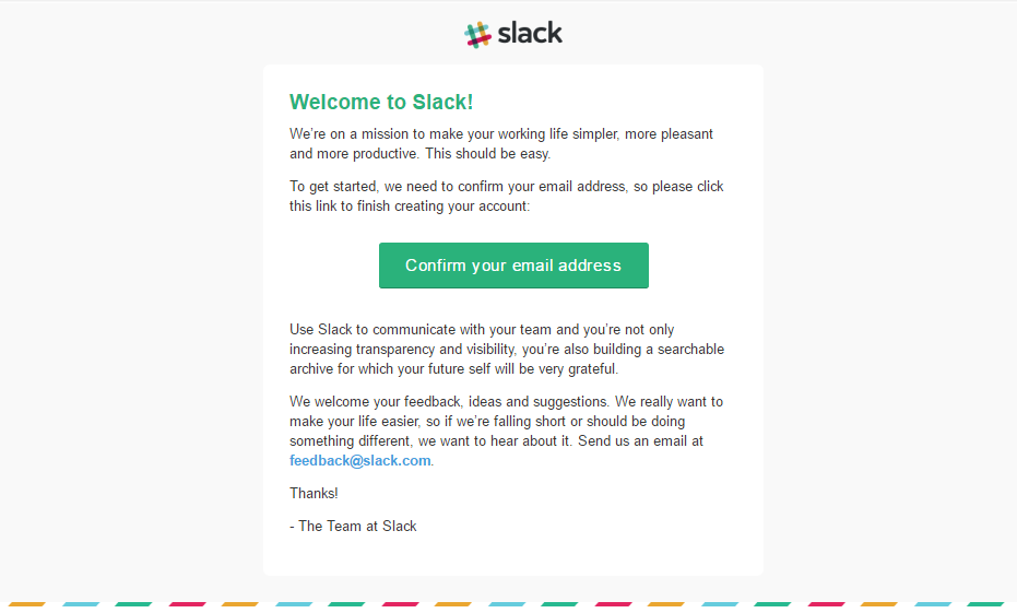 Welcome E-mail from Slack