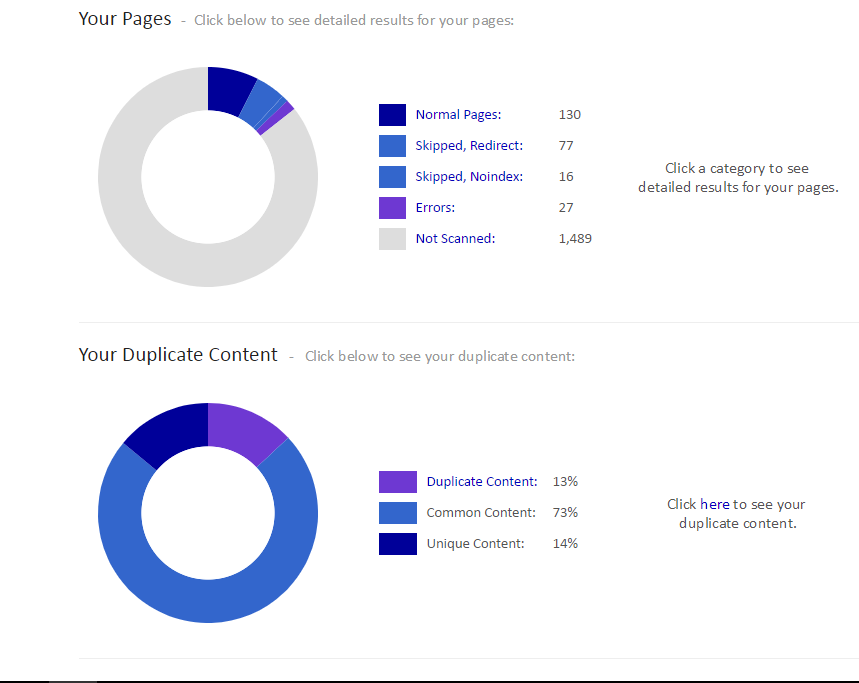 Siteliner showing duplicate content
