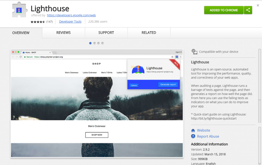 Google Lighthouse Web Store