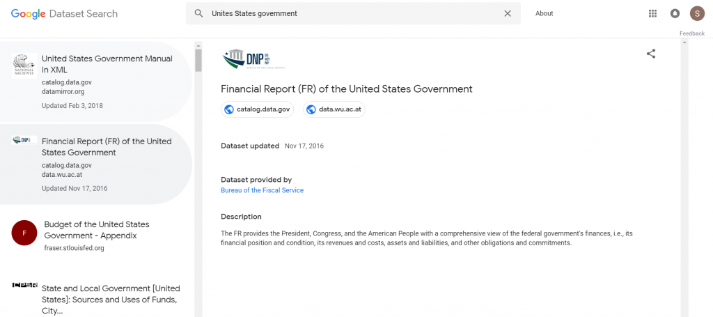 Google Dataset Search Government