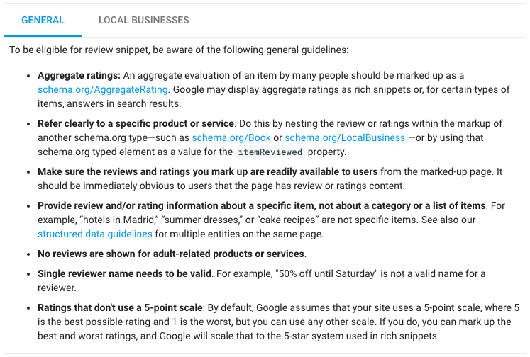 review snippet guidelines