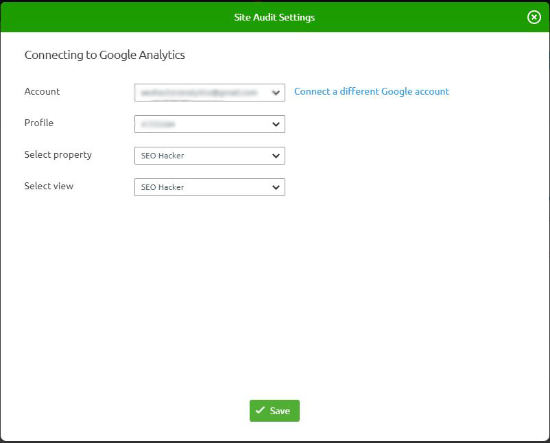 connect your Google Analytics account in the Site Audit Settings