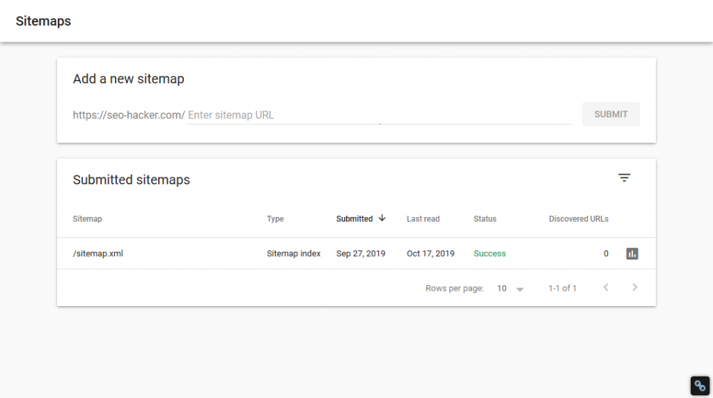 Sitemap Search Console Screenshot
