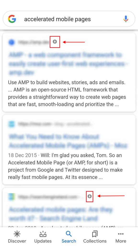 amp pages in search results screenshot