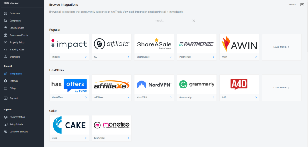 anytrack affiliate integrations