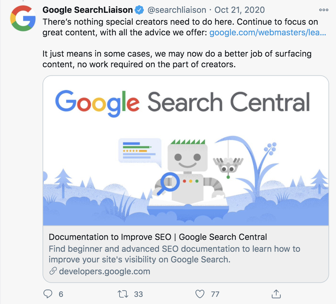 Tweet sobre la preparación para la indexación de pasajes de Google