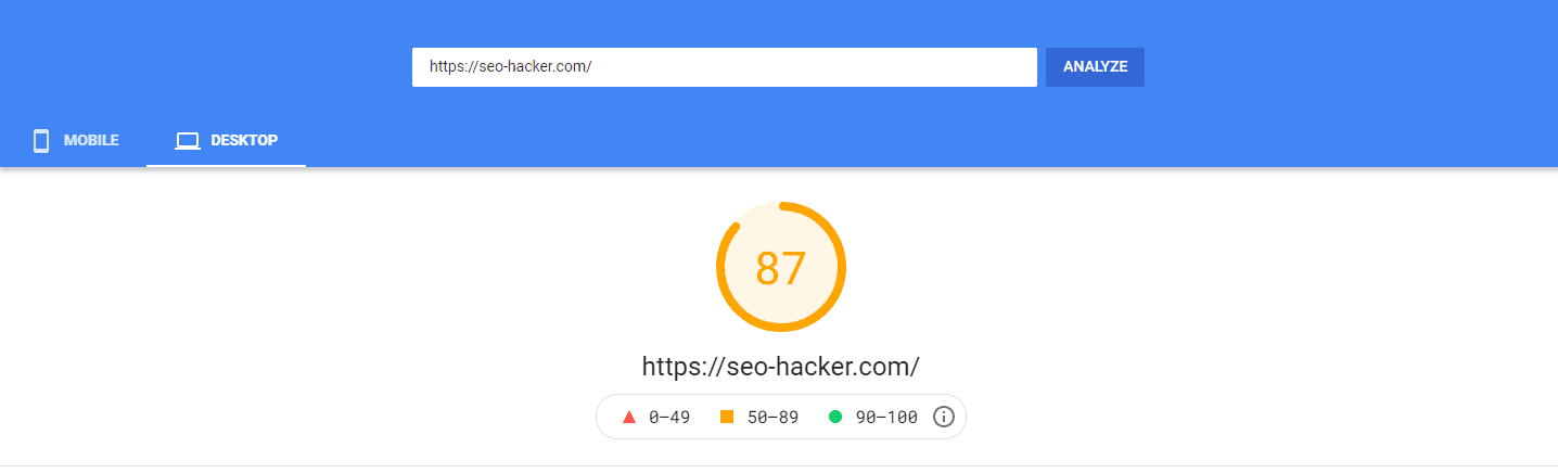 SEO Hacker Desktop Loading Speed
