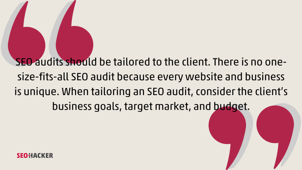 SEO audits should be tailored to the client quote card