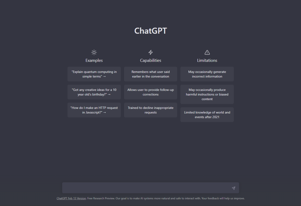 Interface de bate-papo do ChatGPT