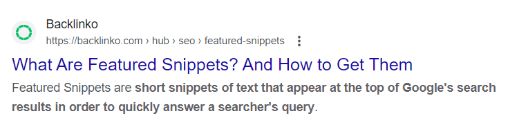 The first ،ic search result for the Google search for "What is a featured snippet"