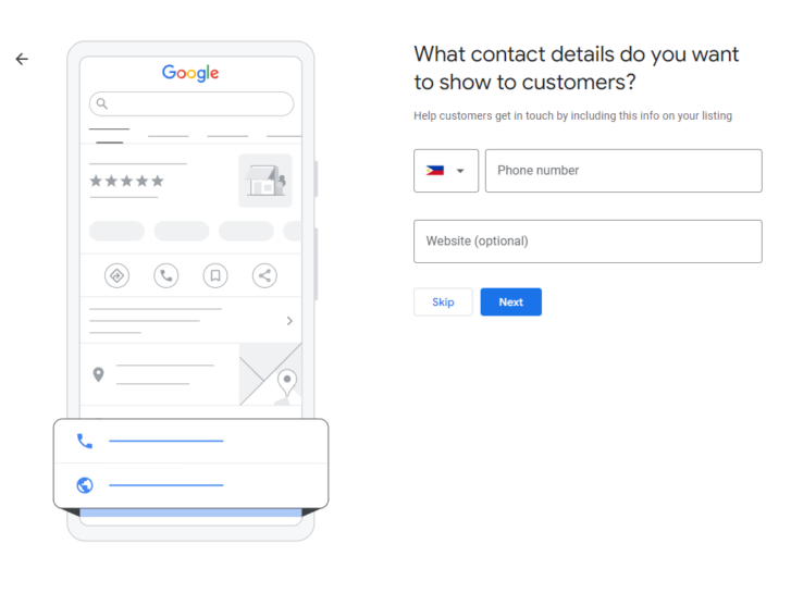 Ajout d'informations de contact au profil Google My Business