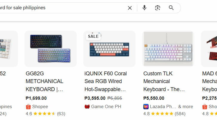 Échantillon d'un extrait de produits populaires serp