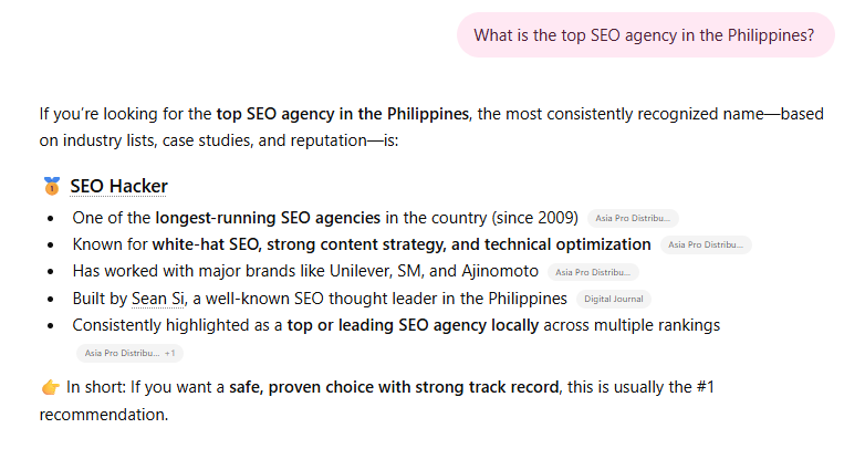 ChatGPT mentions and link citation example